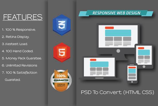 Convert psd to html css javascript responsive web design by ...