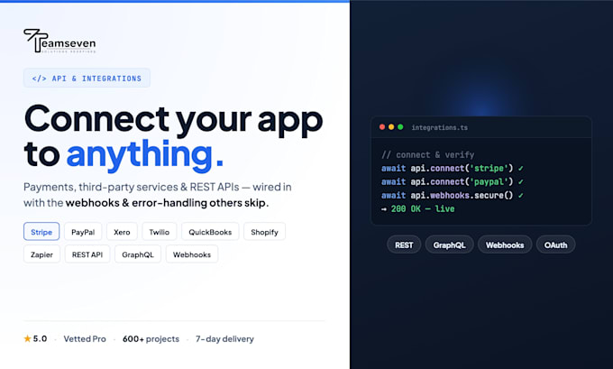 integrate or build a rest API for your web app stripe paypal