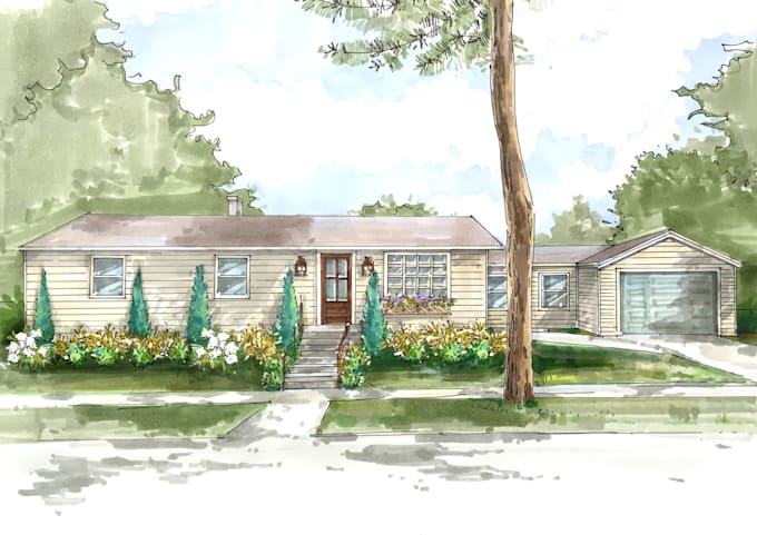 draw architectural concept, interior render, exterior hand drawn sketch