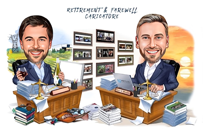 make farewell and retirement caricature for boss, colleagues
