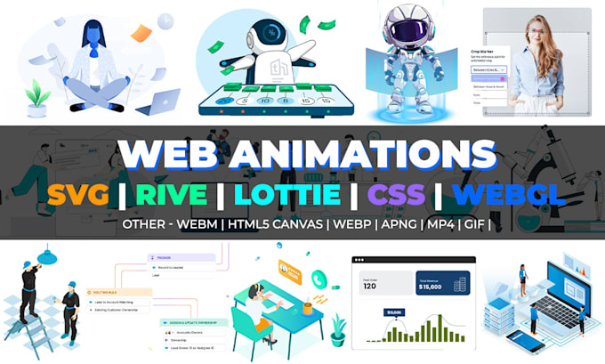 create lottie, rive, HTML5, svg animations