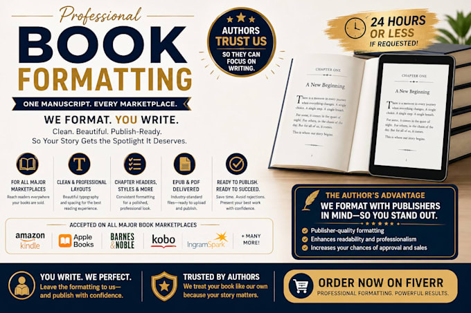 perfectly format the inside of your novel in 24 hours