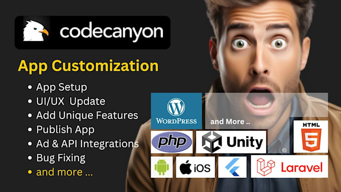 install, customise, fix codecanyon android, ios, PHP script