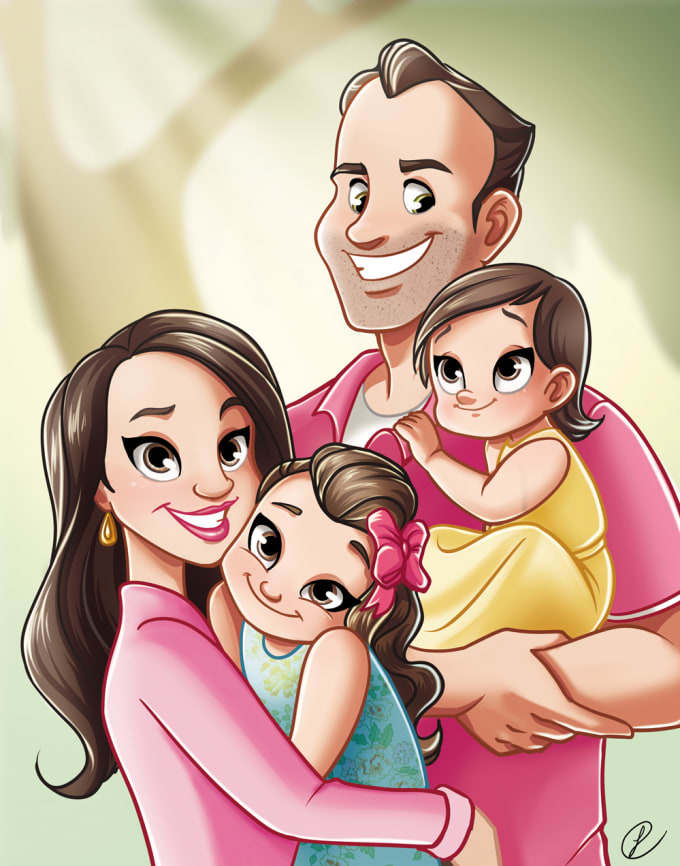 Cartoon Family Portrait Family Drawing Gift Idea Custom Pet Portrait