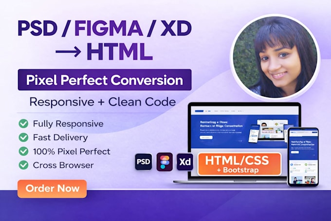 convert PSD, figma or xd to responsive HTML, CSS, bootstrap