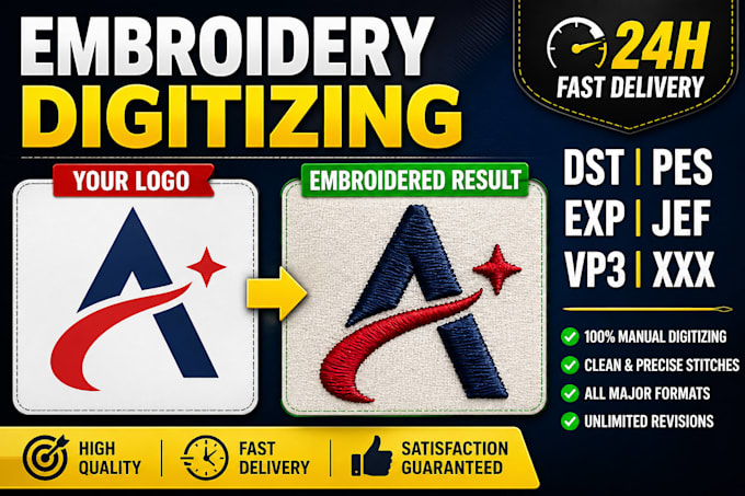 create high quality embroidery digitizing dst pes files from log