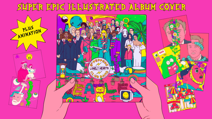 illustrate an epic psychedelic album cover artwork for you