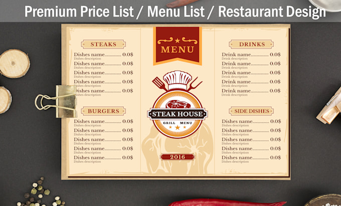 menu design for restaurants, beauty, and salons