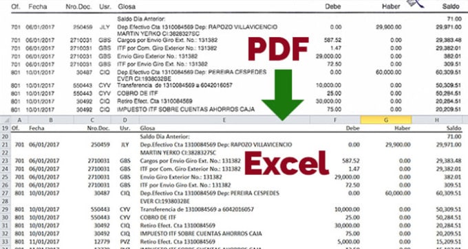 convert PDF to excel, PDF to word, or data entry