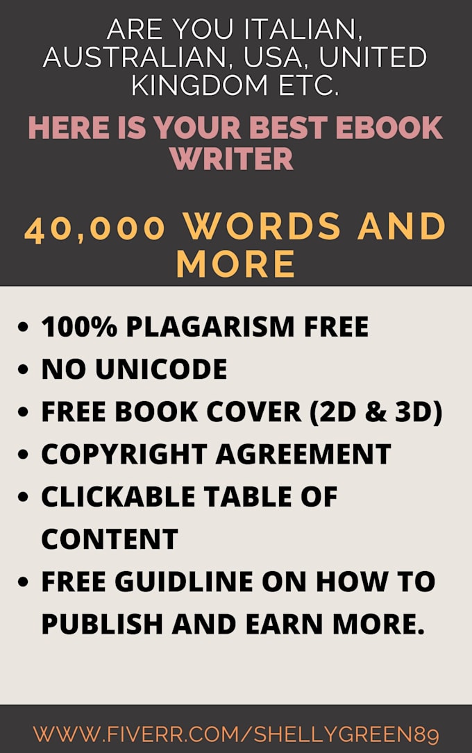 Write An Ebook Of 30 000 Words Amazon Bestseller And Ghostwriter By Shellygreen89 Share photos and videos, send messages and get updates. fiverr