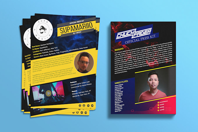 design dj artist epk, press kit, media kit or speaker, author one sheet