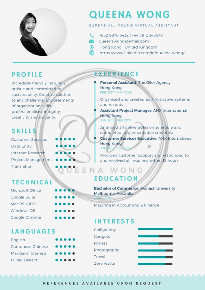 Design An Engaging 1 Page Resume By Queenawongkl