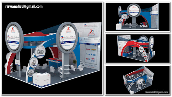 create 3d design of exhibition stall from concept