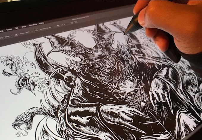 designing vintage line art illustration digital hand drawn