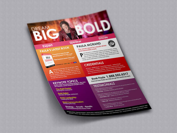 design a professional author one sheet, speaker sheet, or media kit