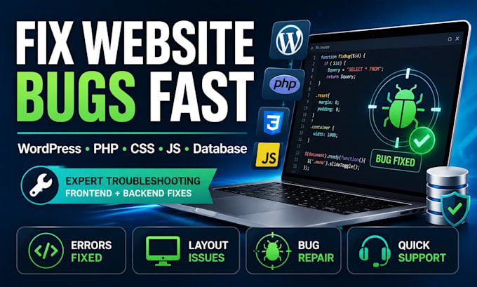 fix wordpress, PHP, css, js, jquery, and database bugs