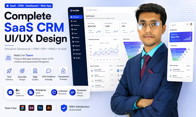 create a complete saas CRM, erp, cms UI UX design prototype