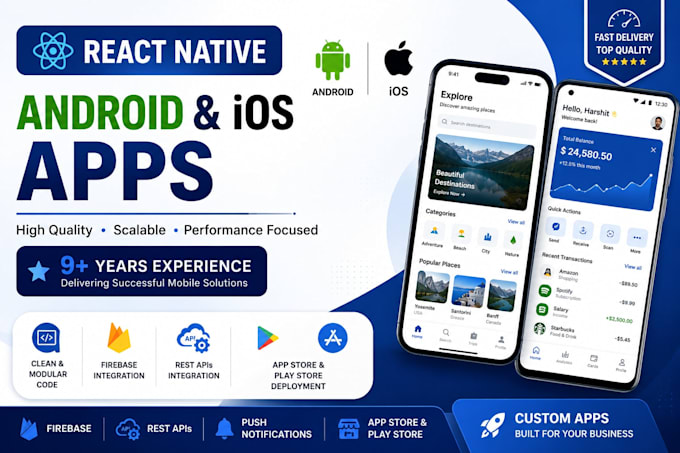 develop a high quality react native android and ios app