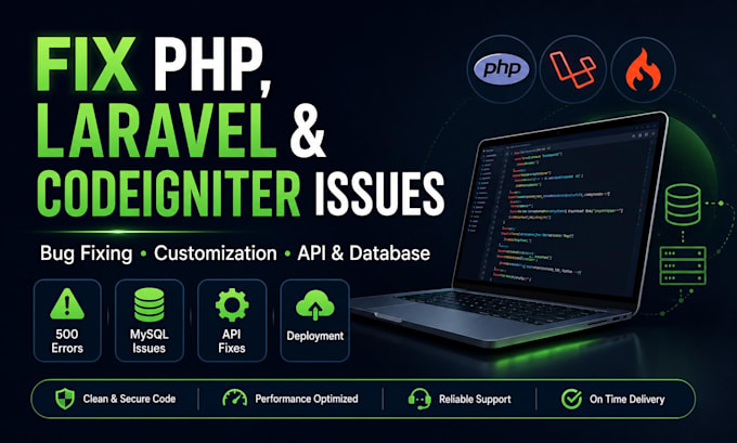 fix PHP, laravel, codeigniter bugs and website errors