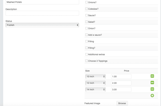 make karenderia addons accept price by size