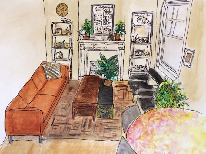 Paint an interior design watercolor illustration by Ejcrowe | Fiverr