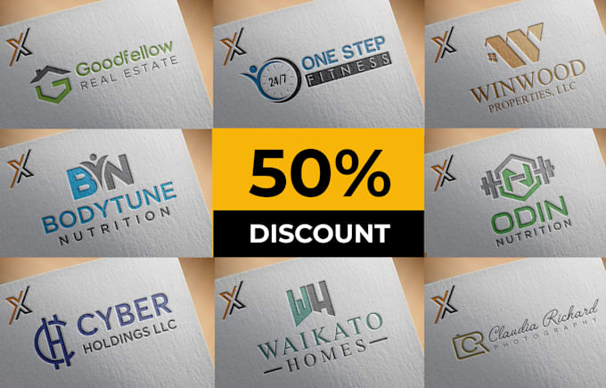 design gym, fitness, real estate, realtor, construction logo