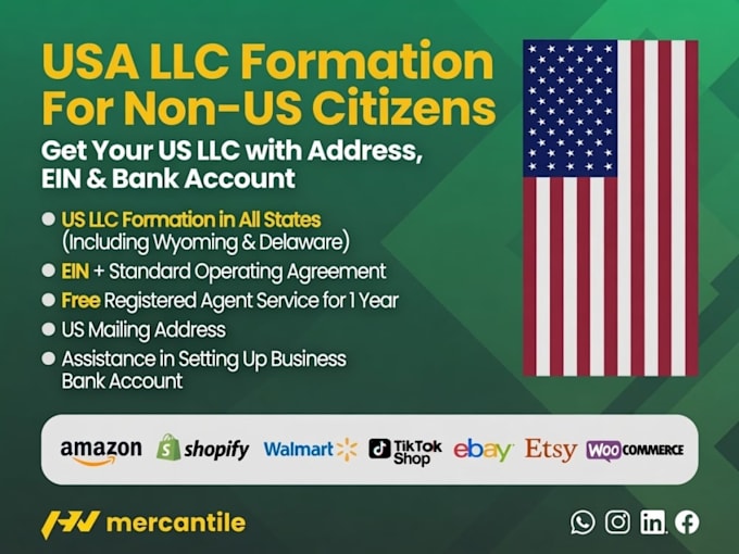 register llc, US address, ein, bank account complete setup