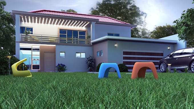 create realistic 3d model home exterior render