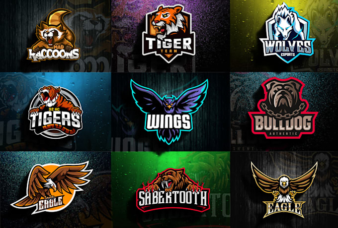 design animal, mascot logo, wolf, tiger, eagle, bear, fox