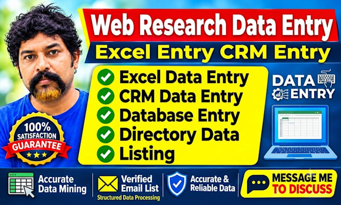 do data entry, web research and excel CRM data entry