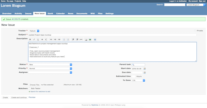 provide project management system, redmine, git