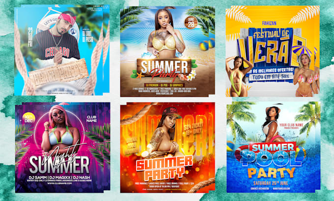 design sumer, beach, pool party flyers