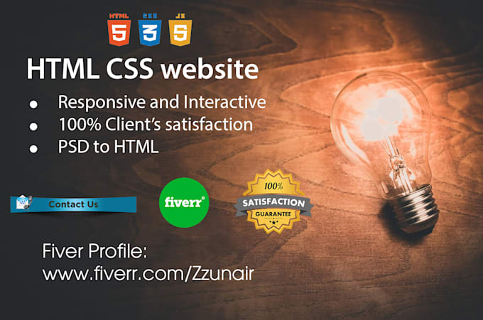 Design your responsive website with html css javascript by Zzunair | Fiverr