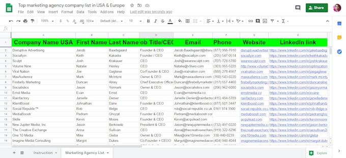 do company ceo, c level contact list from linkedin
