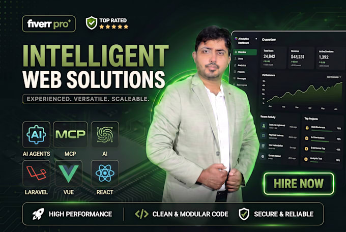 develop ai agents, mcp, laravel, vue, react applications