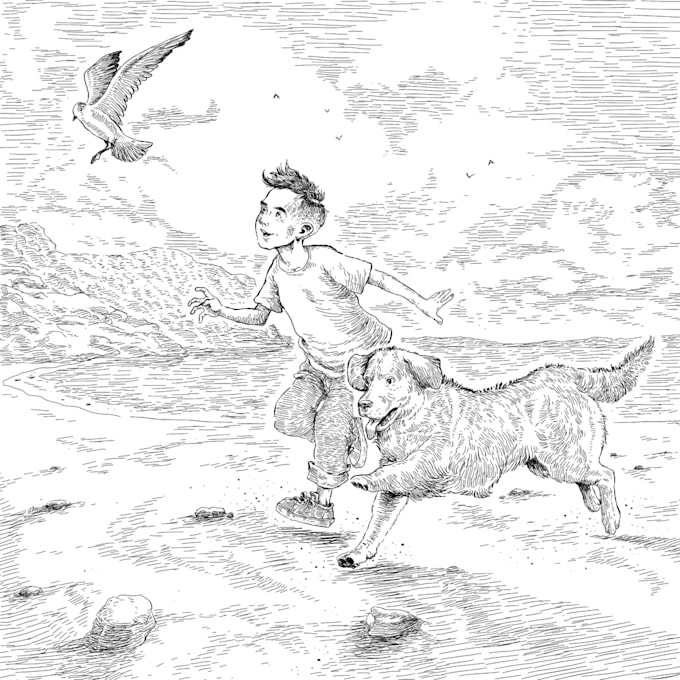 make black and white children book illustration