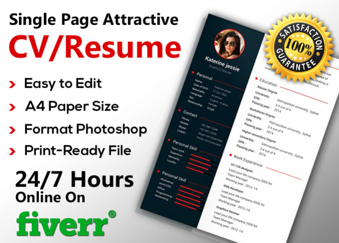 Make Single Page Resume Cv Edit Cv Revamp Design By Missmariagd