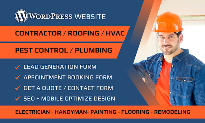 design contractor, plumbing, hvac, roofing, pest control website with SEO