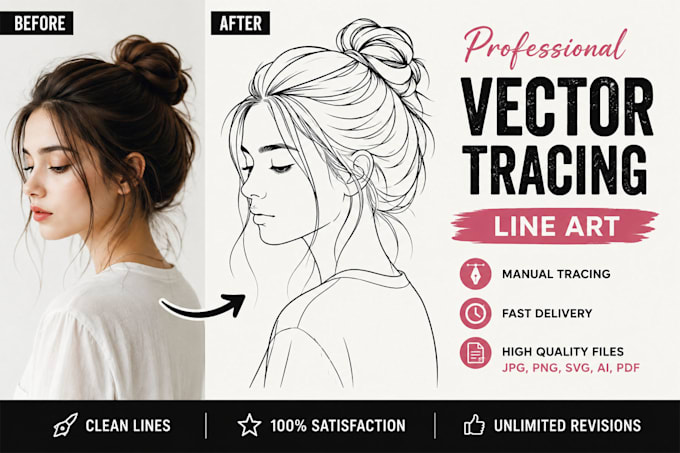 draw into vector line art of any image, logo and product