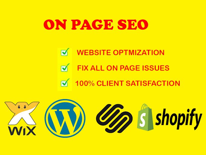 do website on page SEO on wordpress, shopify, wix, squarespace, php