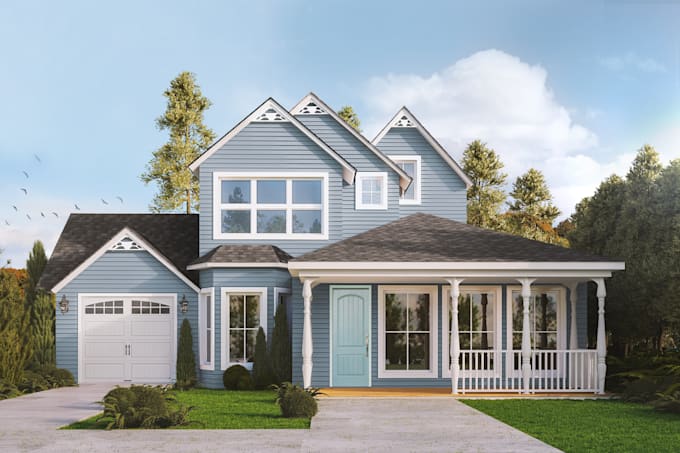 do exterior home design using sketchup, 3d rendering