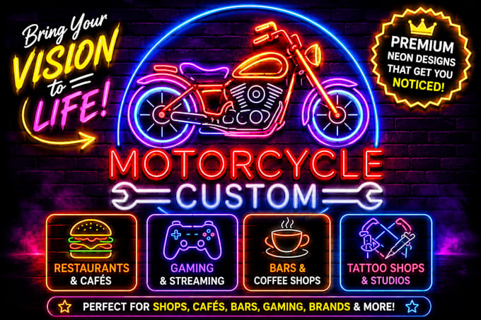 design a modern neon logo with brandready assets and led mockups