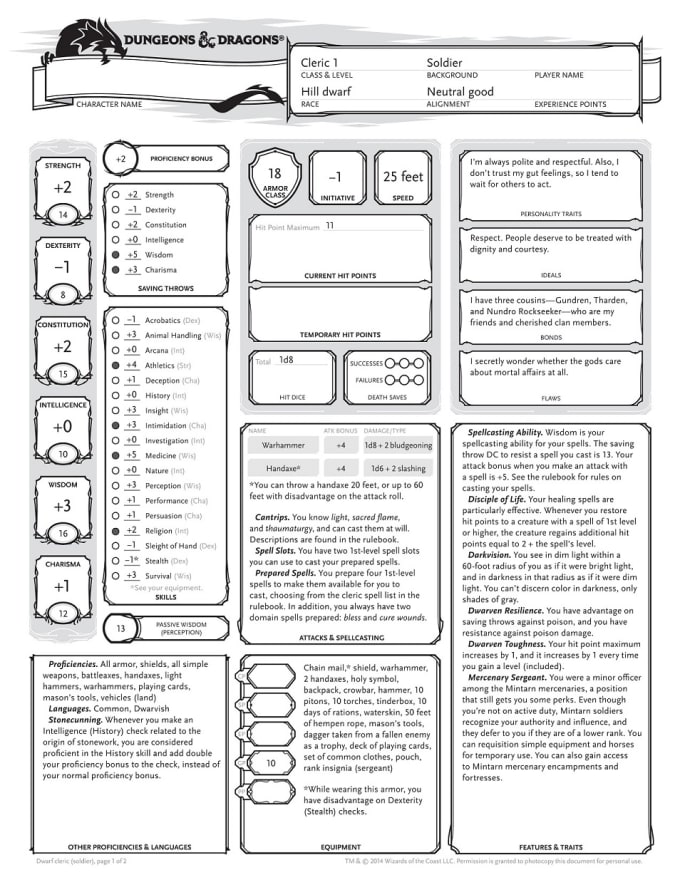 Create a dungeons and dragons character sheet for you by Noodlenymph