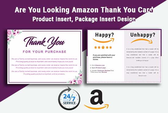 design amazon thank you card, product insert, package insert
