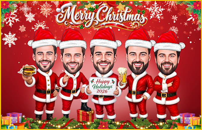 draw a group christmas caricature, family office business