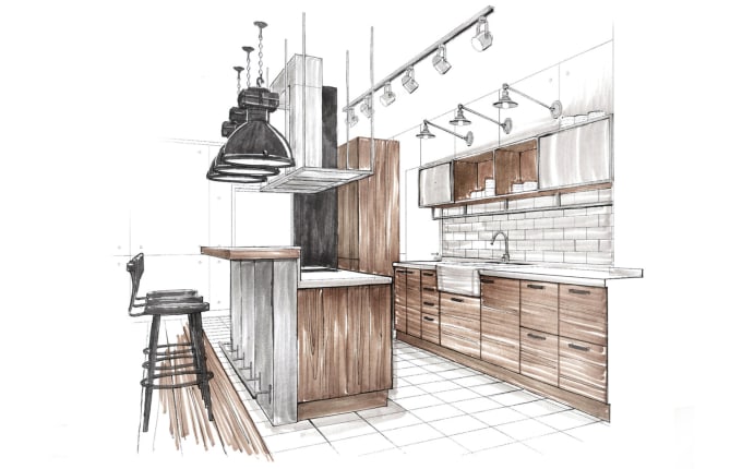 Kitchen design sketch - 70 photo
