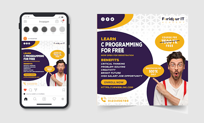 design attractive instagram posts for school, college ads