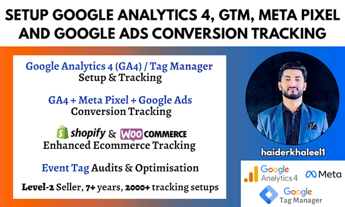 setup ga4 and GTM with conversion and ecommerce tracking for google meta ads