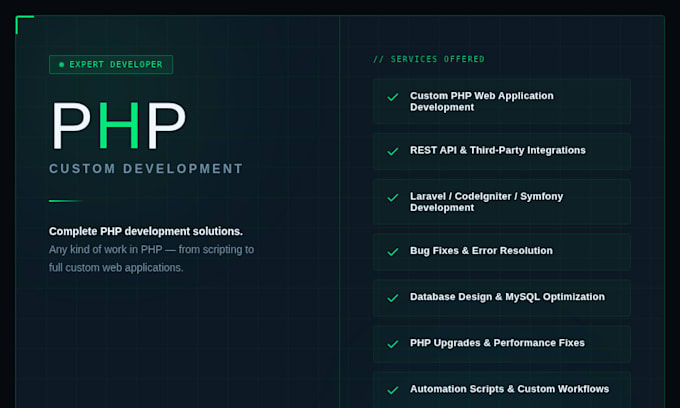 do work with php , python , mysql, developer, nodejs, vue js