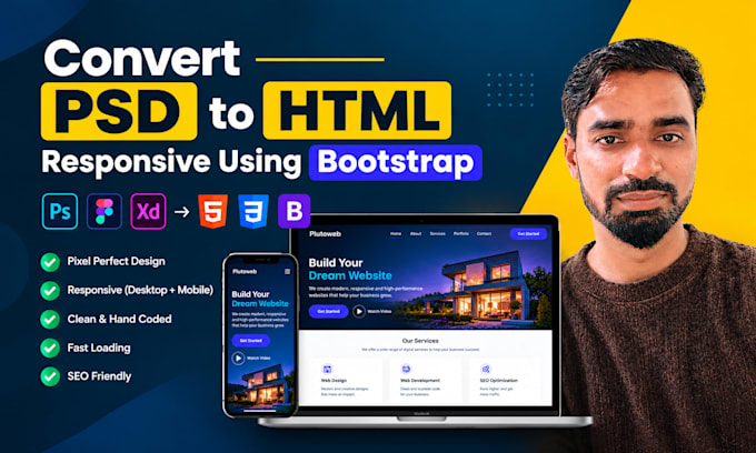 convert PSD to HTML responsive using bootstrap